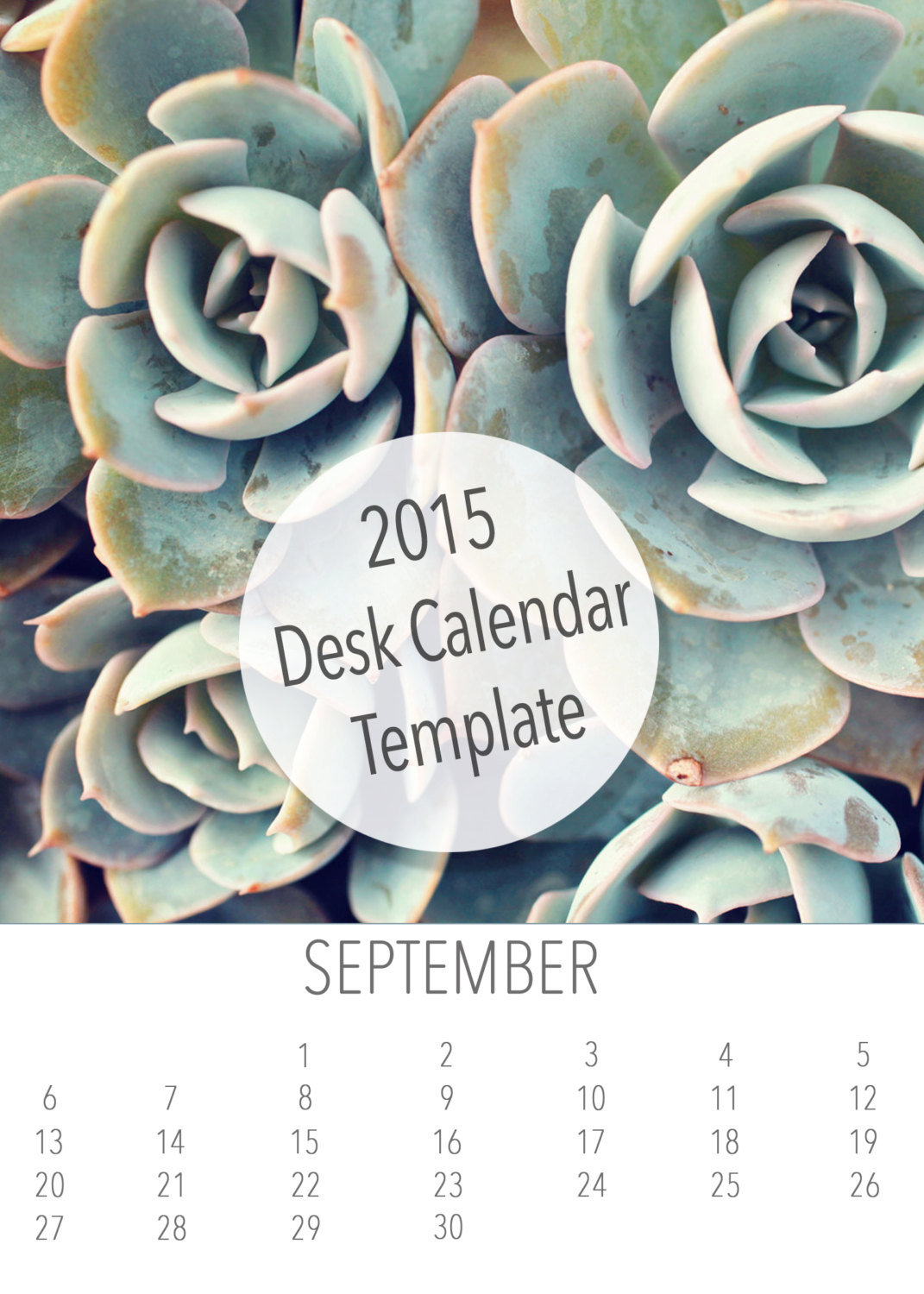 2015 Desk Calendar Template 5x7- Instant Download