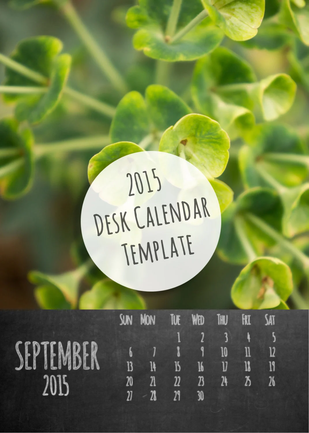 2015 Chalkboard Desk Calendar Template 5x7- Instant Download
