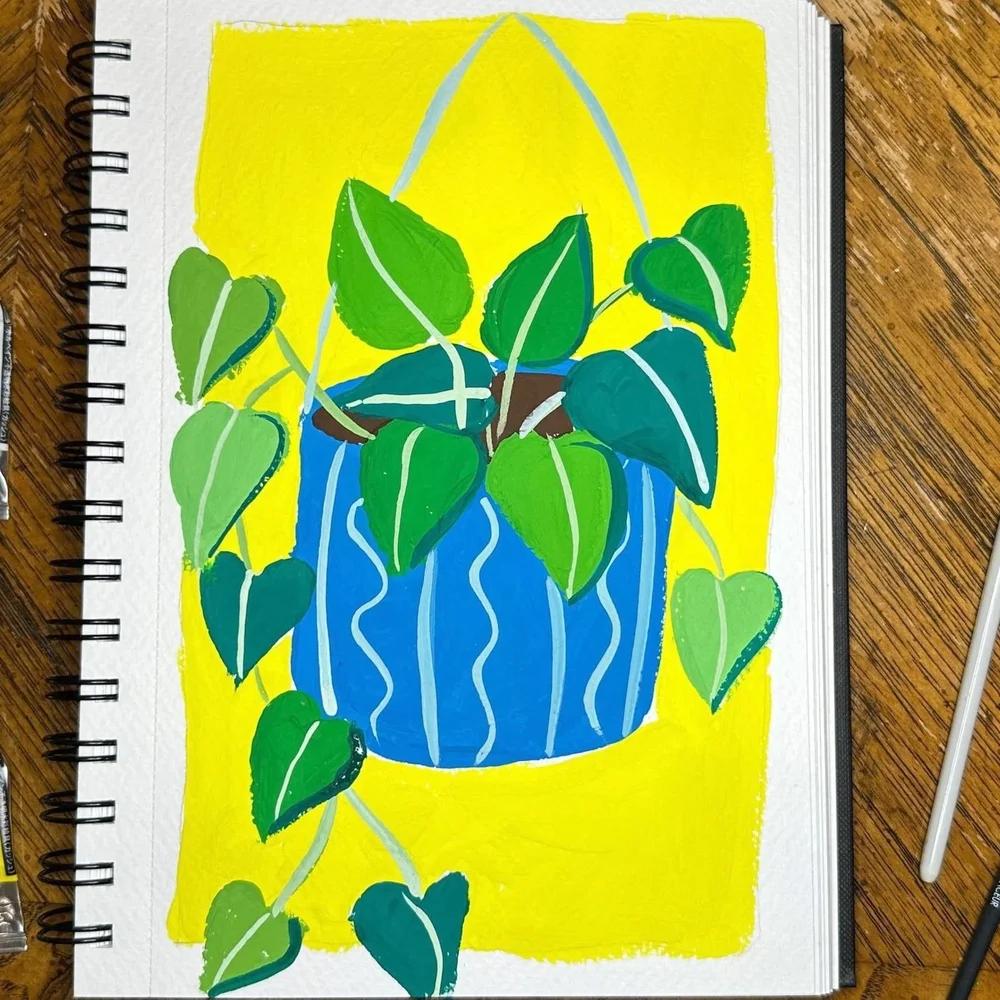 Hanging Pothos Plant | Gouache Sketchbook Practice  april bern