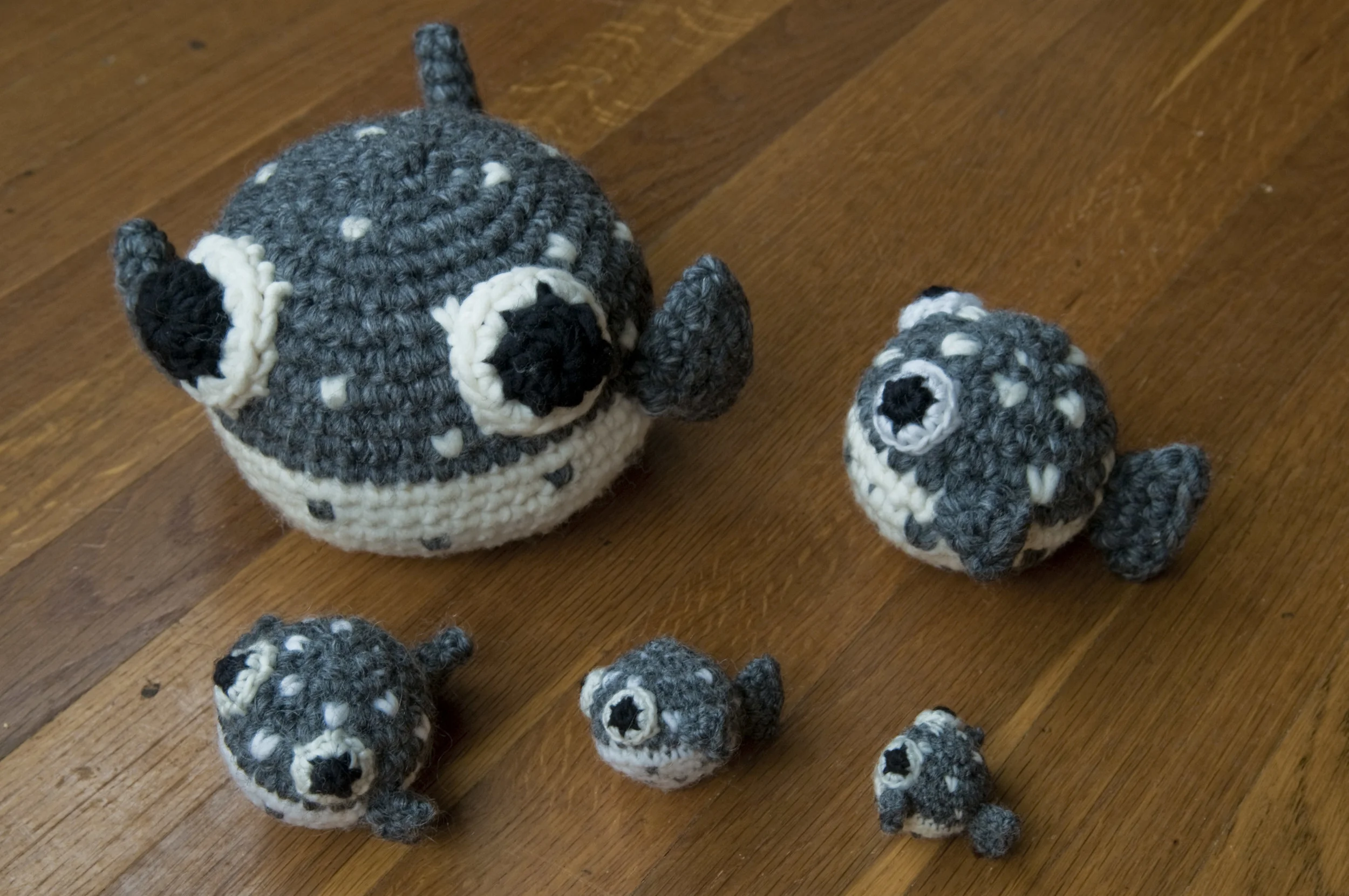 These are some pufferfish that I made. I made several so that I could find the right size. 