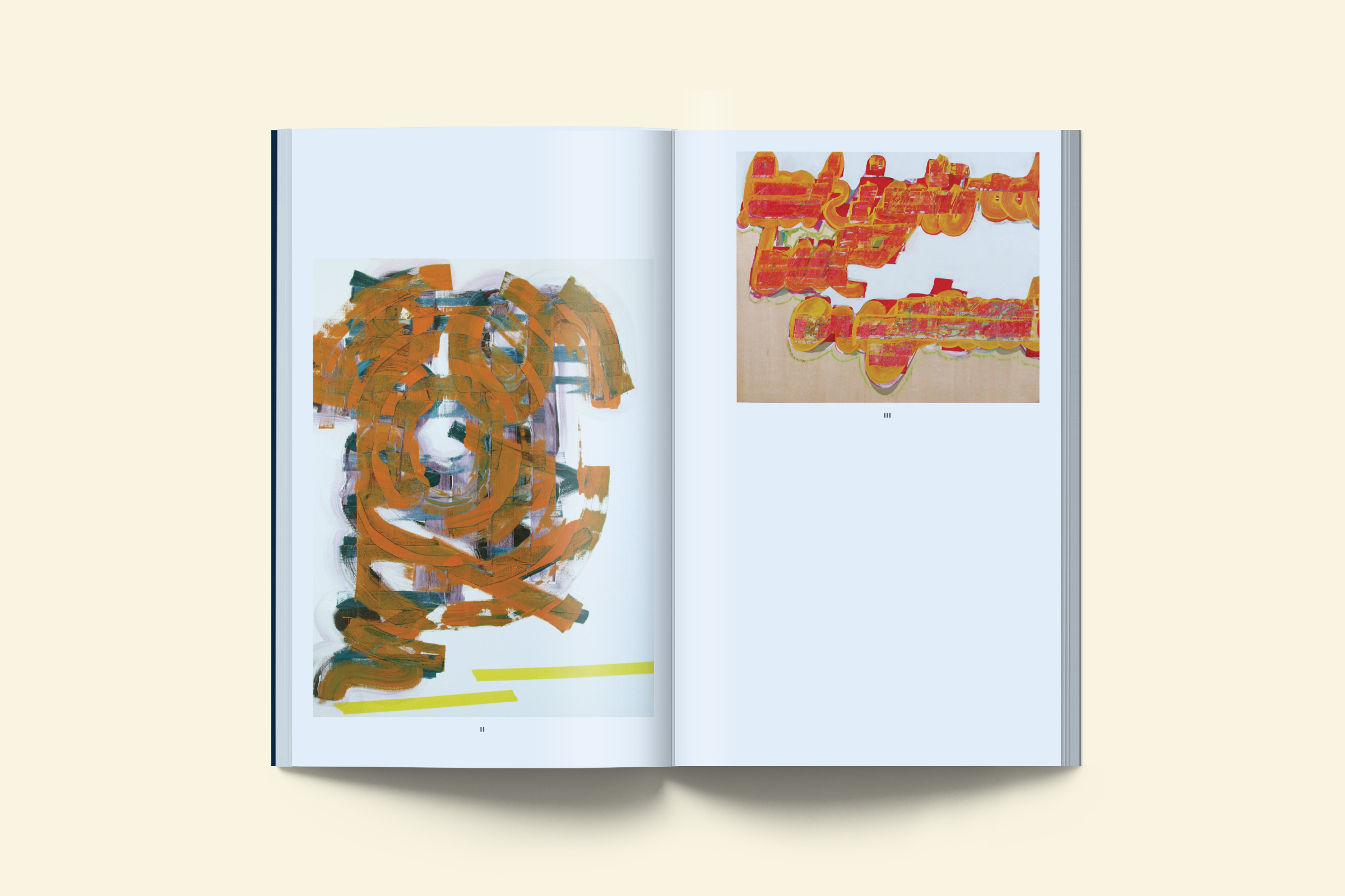 The first 80 pages are designed to be an exhibition within the book. Images are laid out to have a flow throughout the catalog. and there’s no graphic elements on the page besides an image number. Even the artists’ names only show up on the opening page of their section.