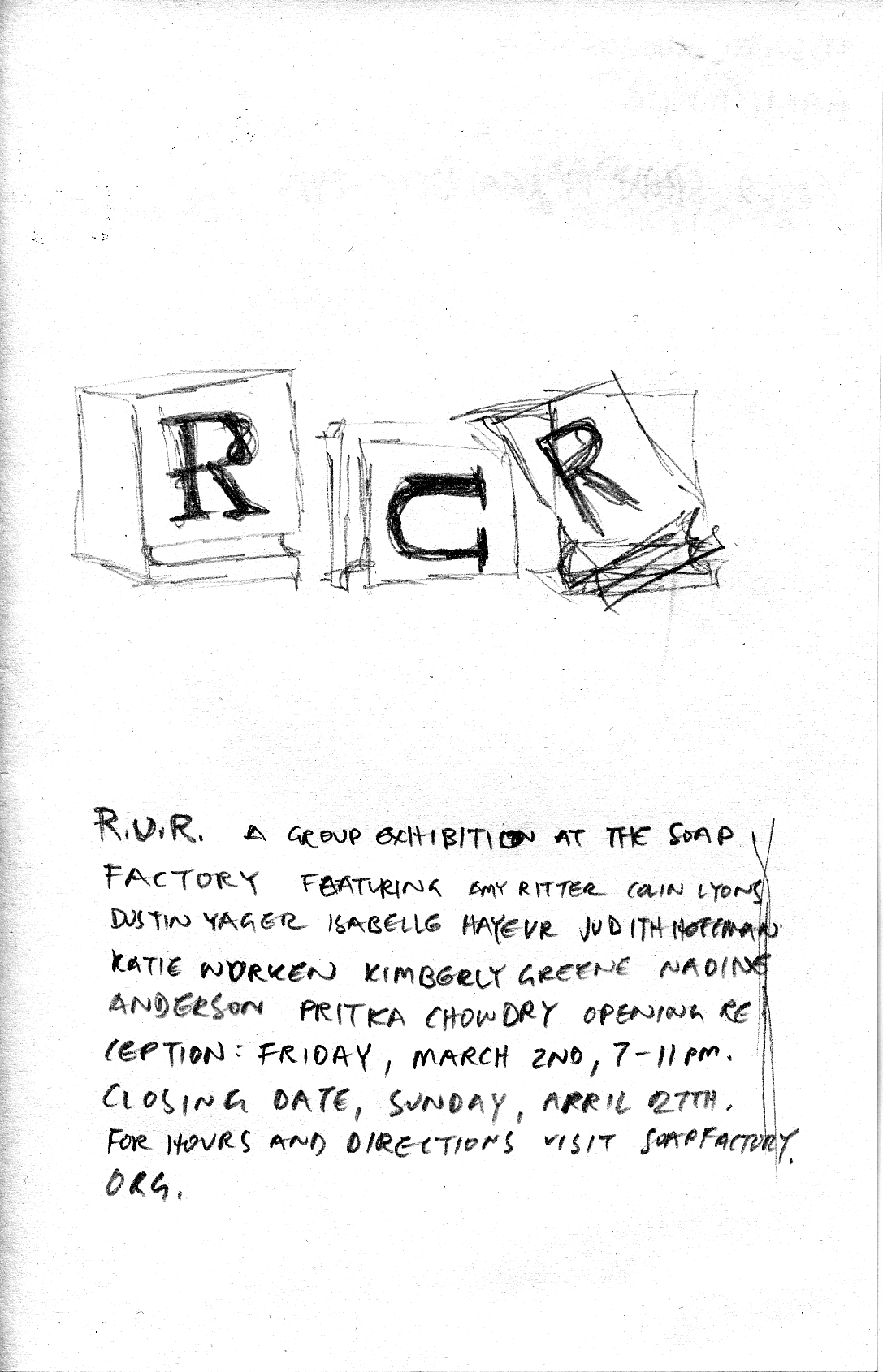 R.U.R. poster concept: drawing of letterpress blocks to talk about obsolescence
