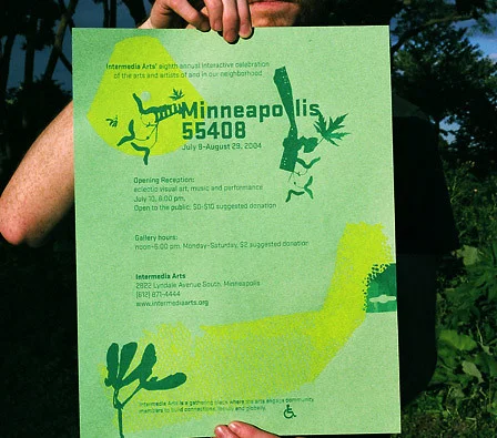 “Minneapolis 55408” exhibition poster, 2004. Design and illustration by Joshua Hardisty.