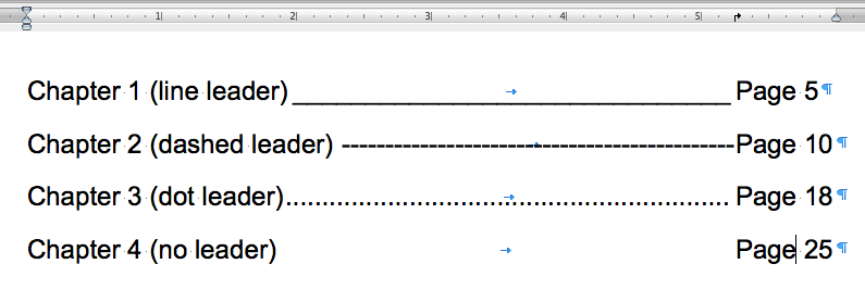 Tab leader types.