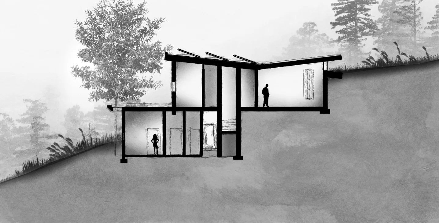 section through master bathroom and closet as well as upstairs dwelling