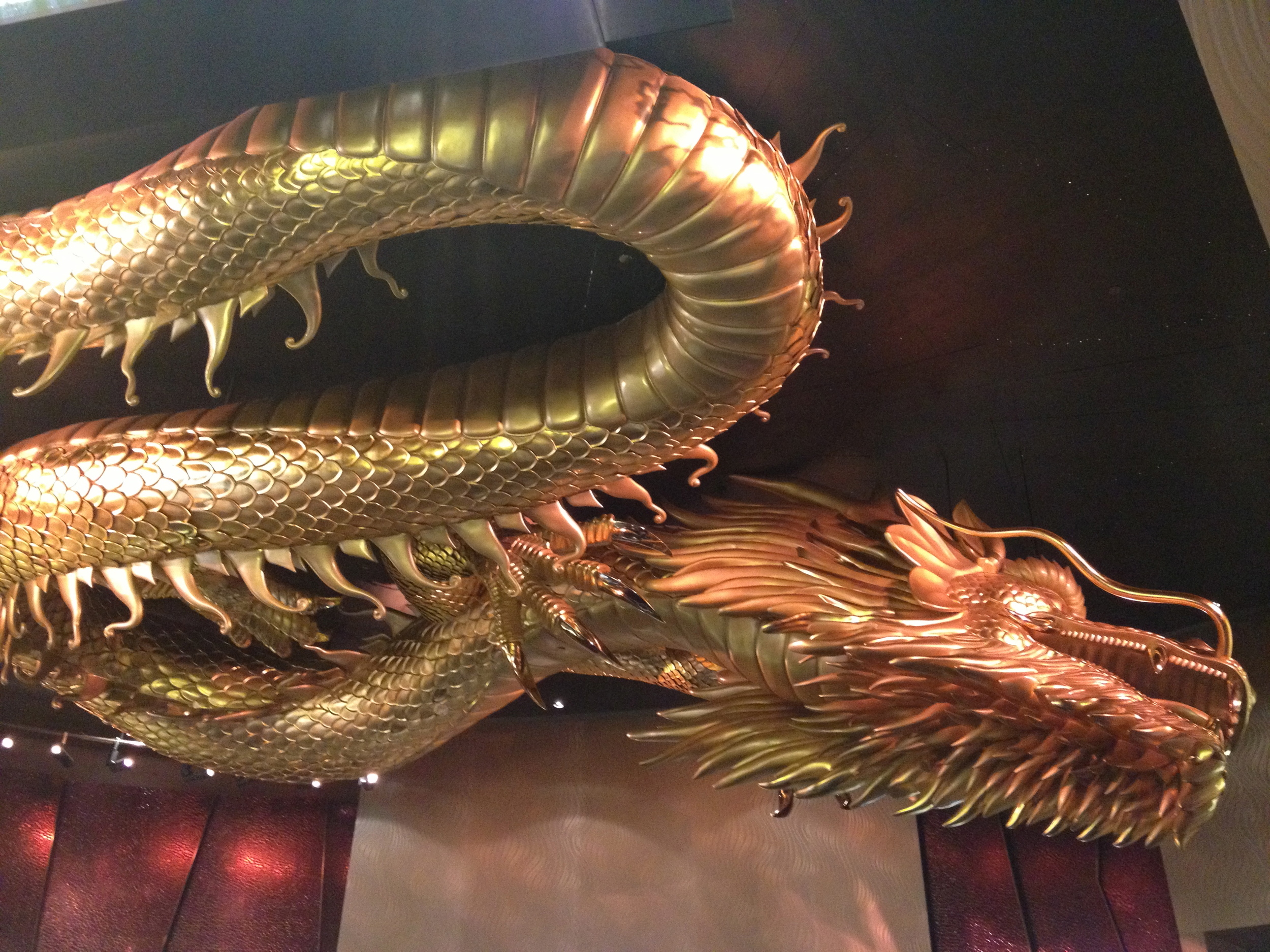 Golden dragon in Ceiling of the Hard Rock Casino entry - Macau
