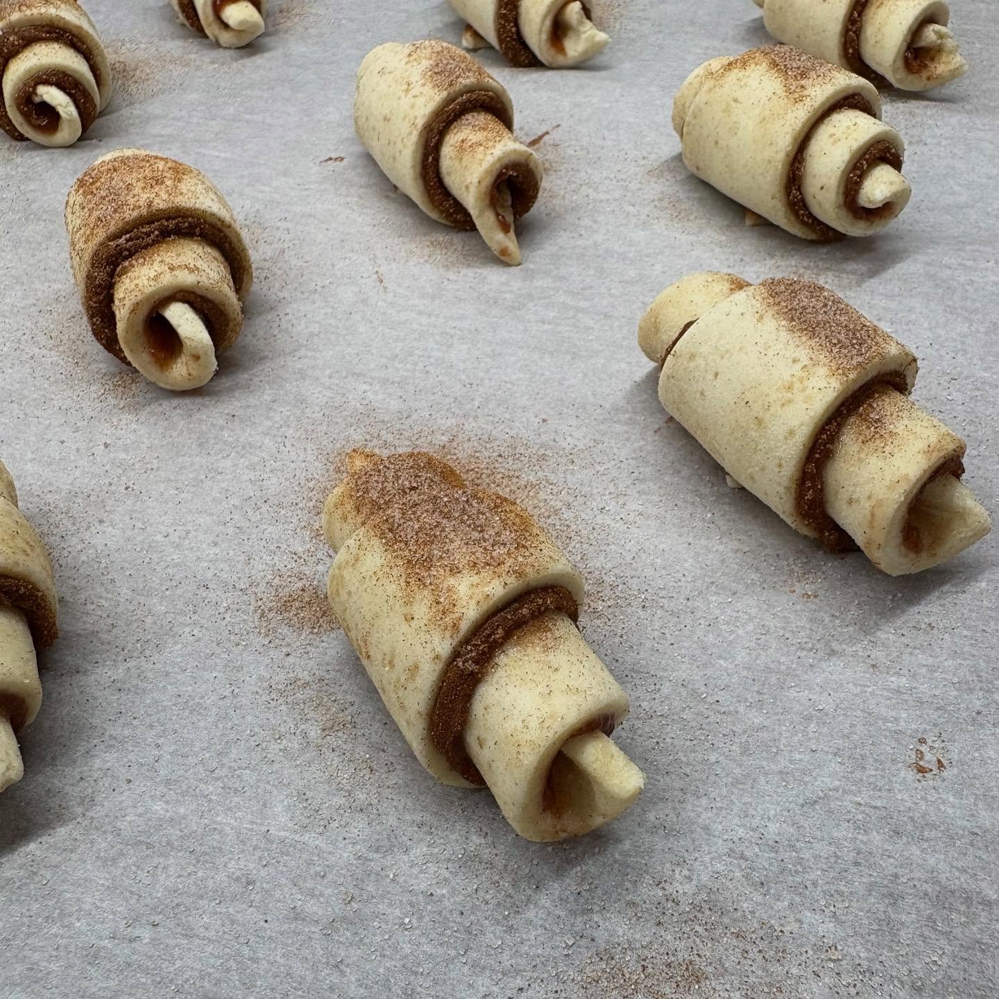Raspberry Rugelach waiting it&rsquo;s turn. Chocolate is puffing up in the oven. 👍🍫 

#bakery #baking #ivybakery #lasvegas #lasvegasbakery #latenighteats #pastry #rugelach