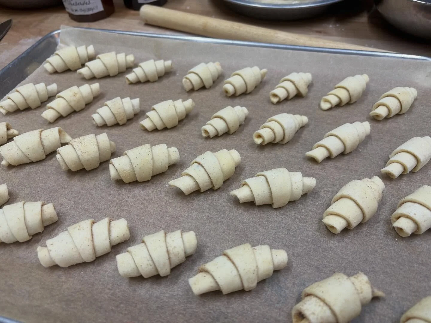 Christmas Eve baking! 🎄 Fresh rugelach rolling out of the oven in four favorites, cinnamon sugar, chocolate, apricot, and raspberry. The kitchen smells like butter and spice, Santa will be very pleased. 

✨ Now taking orders ✨