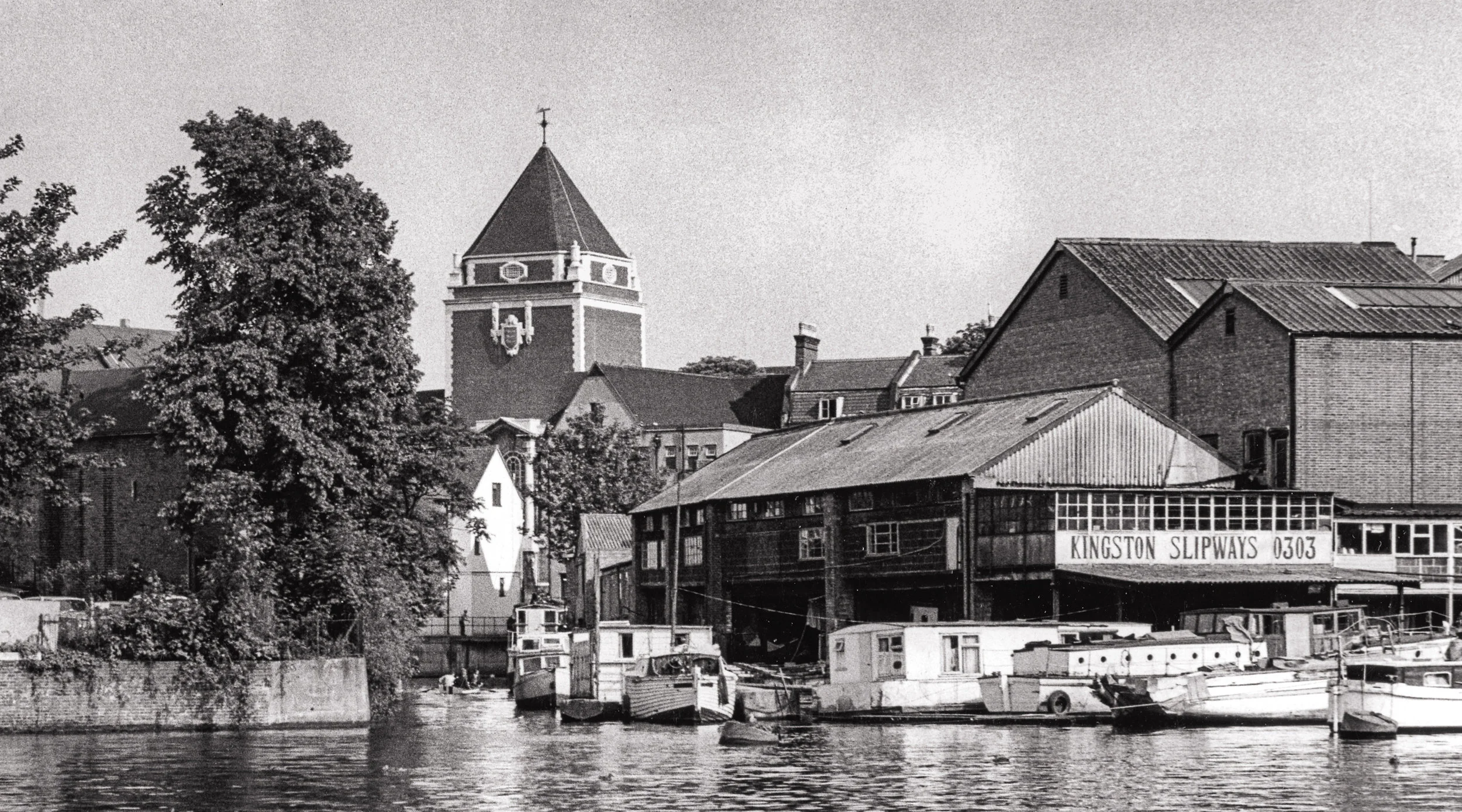 Kingston's riverfront by the Hogsmill c1970..