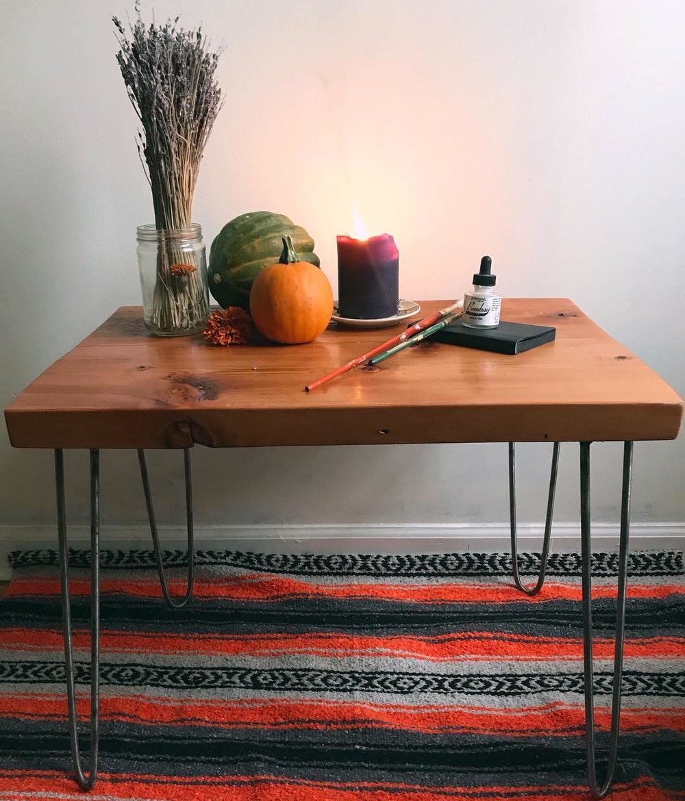 Reclaimed Fir Wood and Steel Hairpin Table