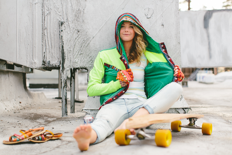 Lindsey's Winter Street Style Fashion Portrait with her Long Board