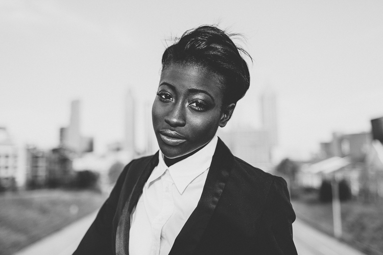 Black and White Jackson Street Bridge Fashion Portrait