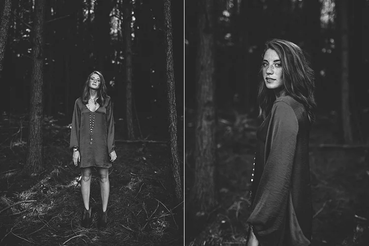 Black and White Senior Portrait in Woods