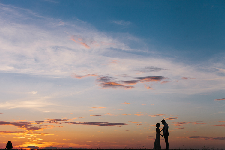 The Bride and Groom at Sunset