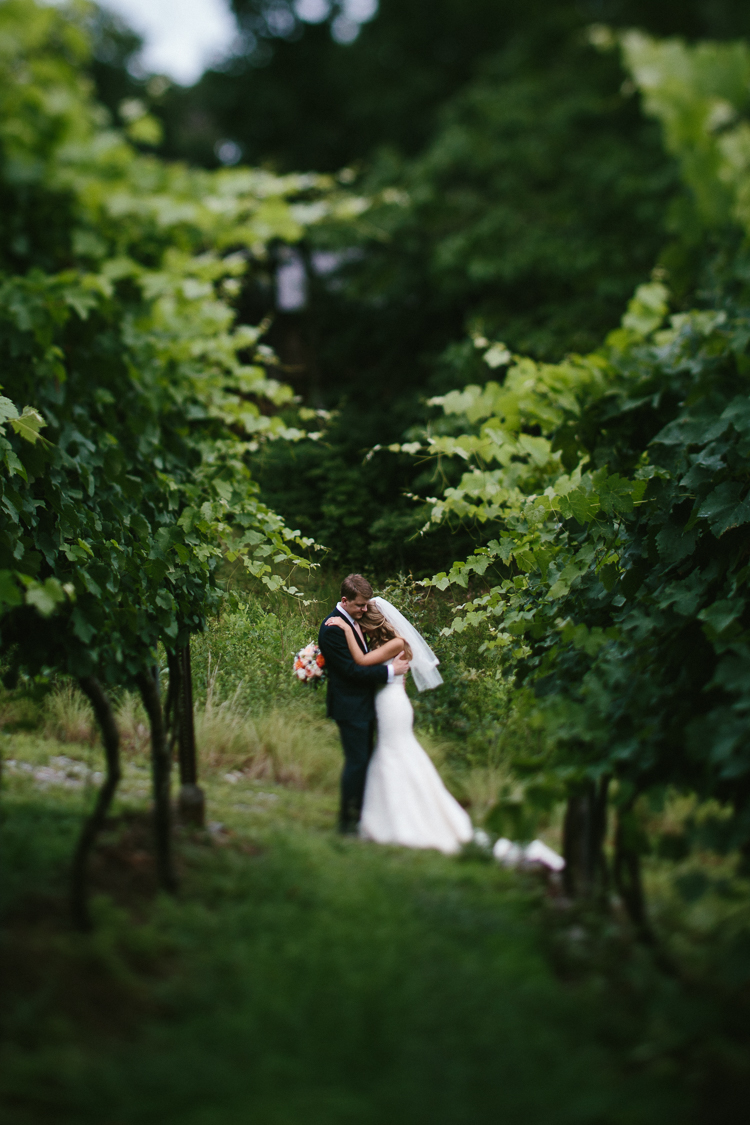 Sweet Moment Shared by the Bride and Groom in the Vinyard