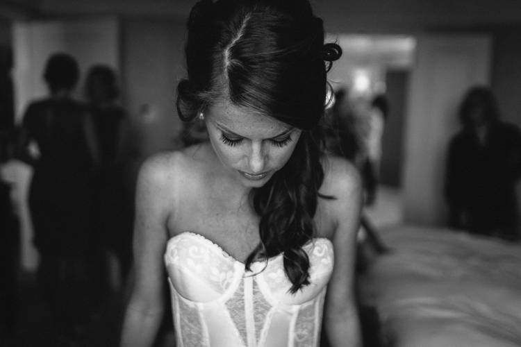 Stunning black and white bride getting ready portrait