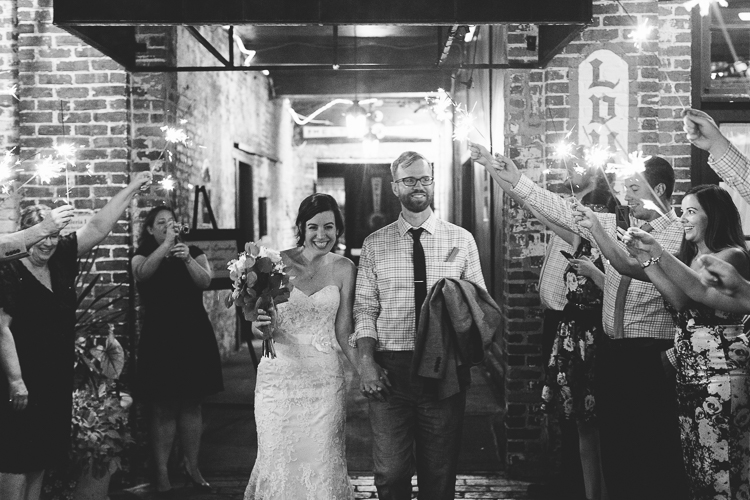 Bride and groom's grand exit with sparklers