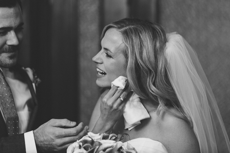 Sweet moment between bride and groom