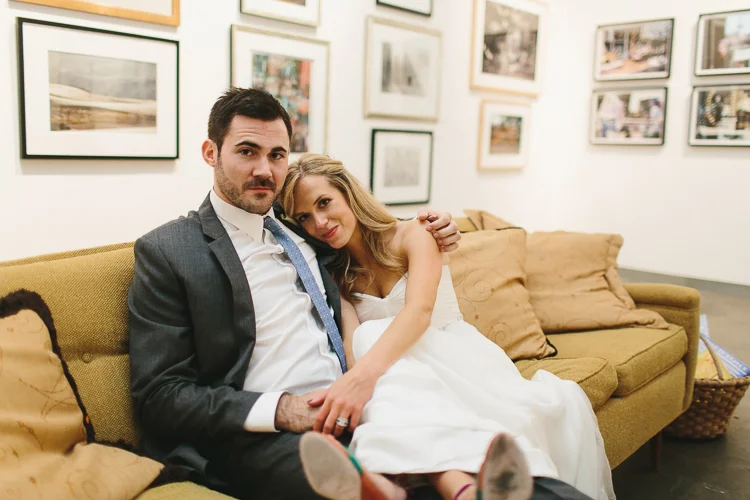 Bride and groom at their art gallery reception