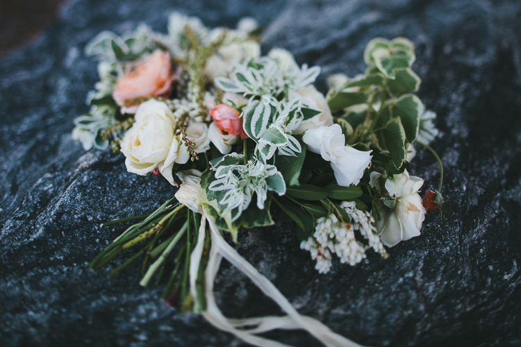 Beautiful bride's bouquet on the rocks