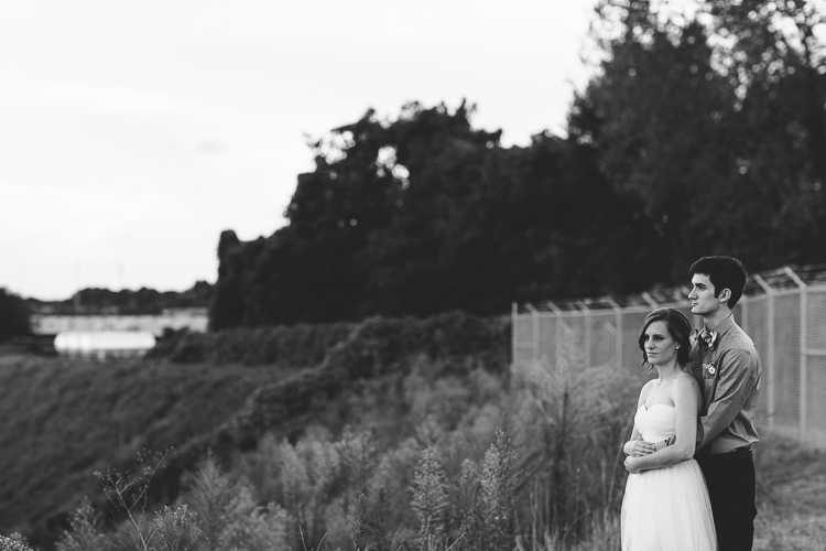 Black and white portrait of bride and groom