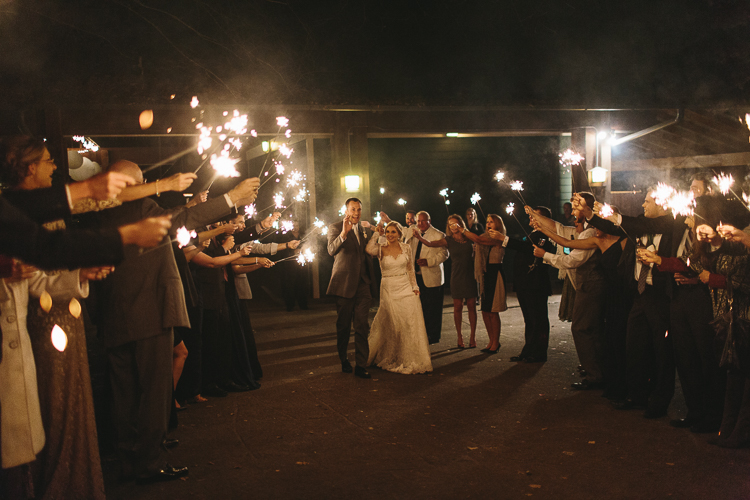 Bride and groom's grand exit with sparklers