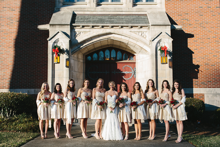 bridal party in front of church