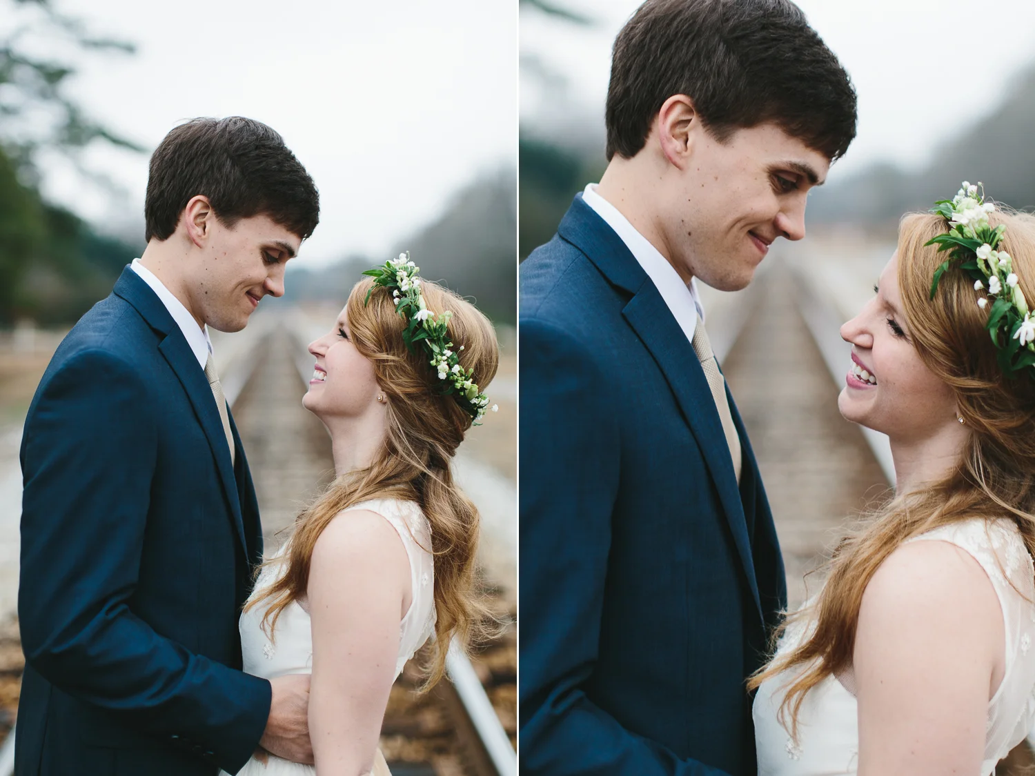 bride and groom looking at each other