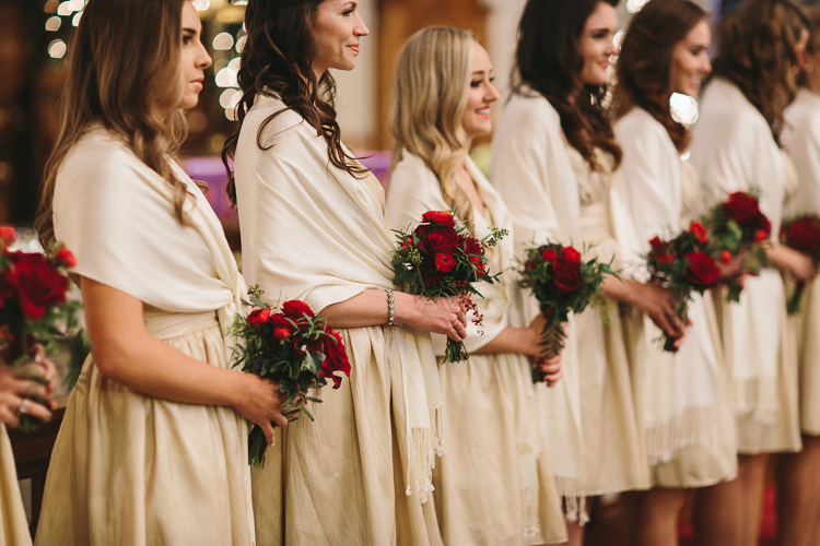 bridesmaids lined up in the church