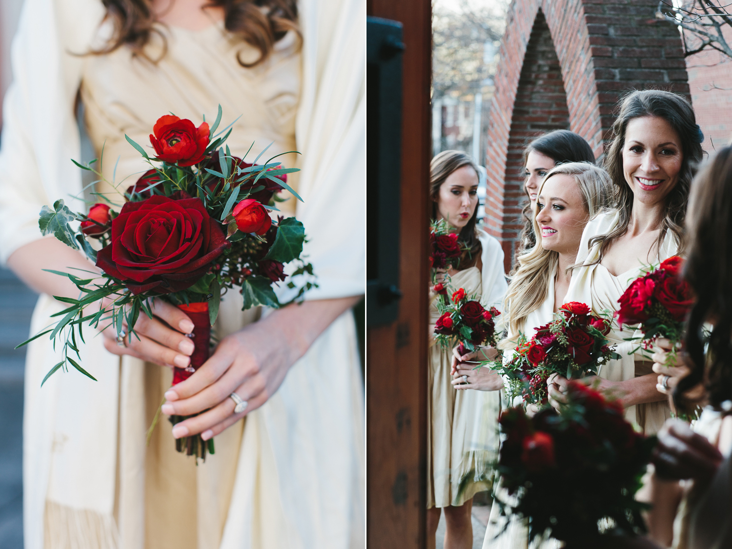 bridesmaids red christmas bouquets 