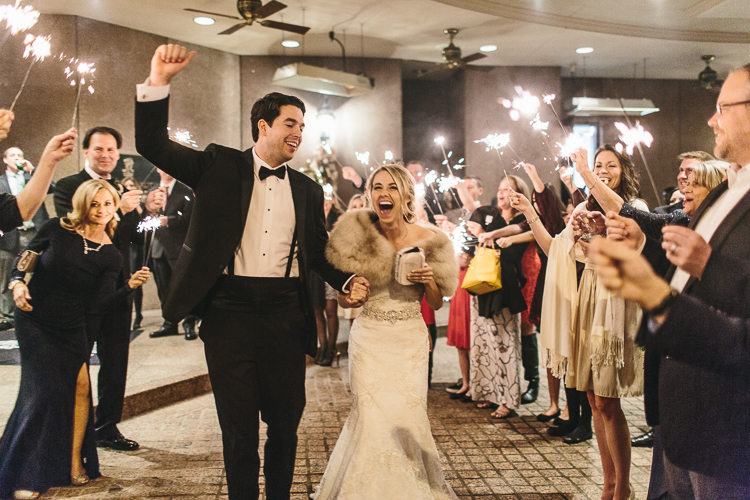 bride and groom's grand exit with sparklers