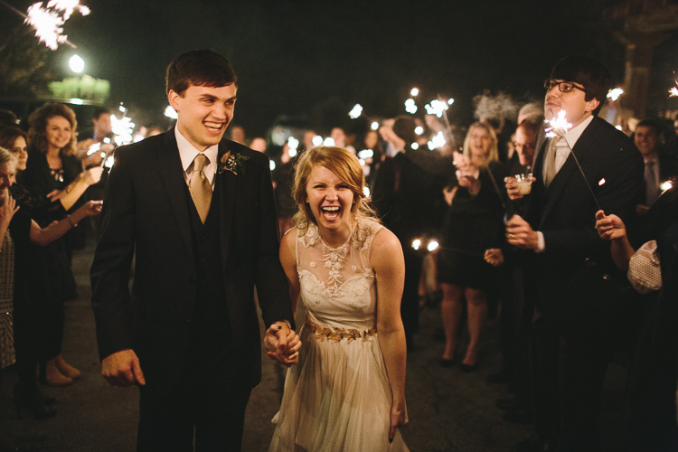 bride and groom's grand exit with sparklers