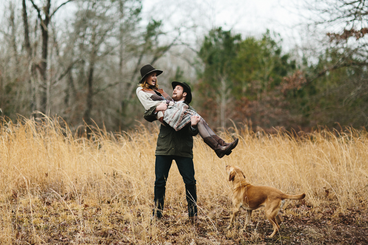 outdoor engagement portraits with their dog
