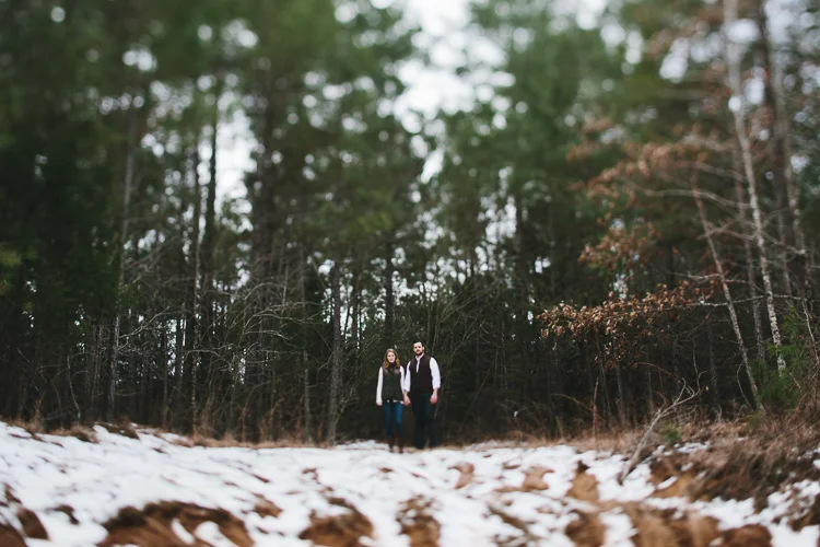 snowy engagement portrait
