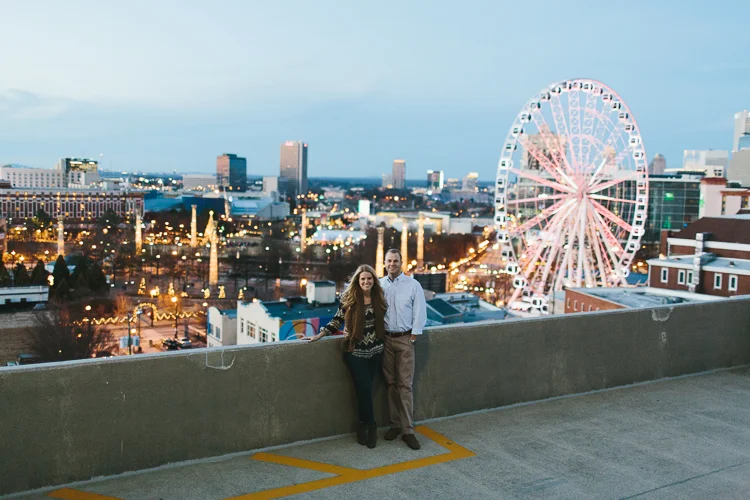Downtown Atlanta Engagement Shoot with Skyview of Atlanta Ferris Wheel
