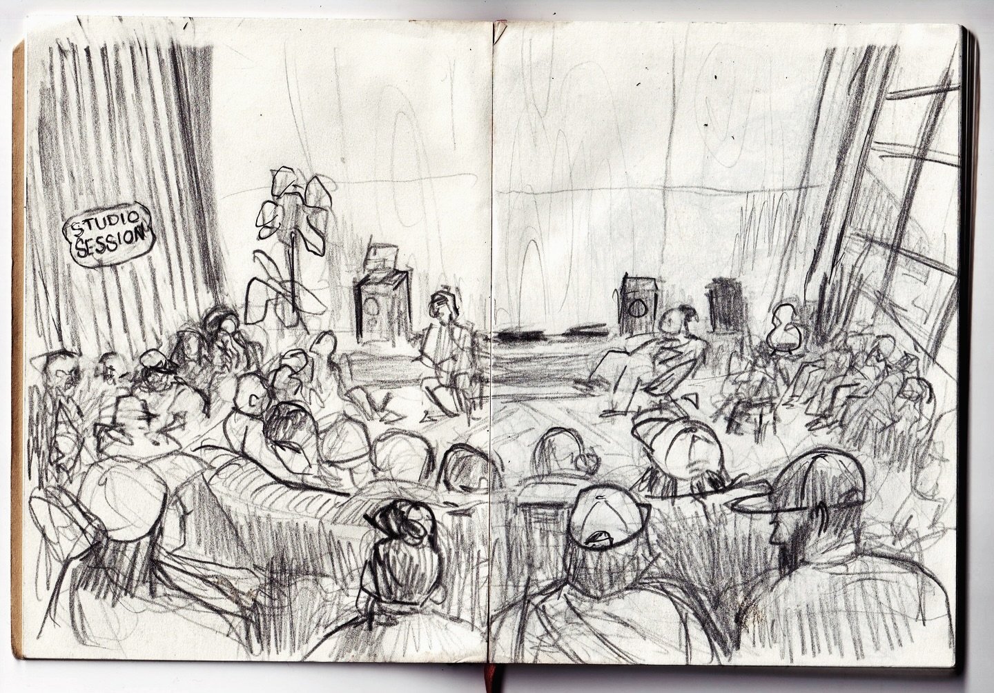 Sketches from @forthegoods.us Listening Room @fic_studiosessions, with the one and only MC @aladrian_noel 
The album was &ldquo;Ego Death&rdquo; by The Internet 
A transcendent experience revisiting this album, in this space, with the other listeners