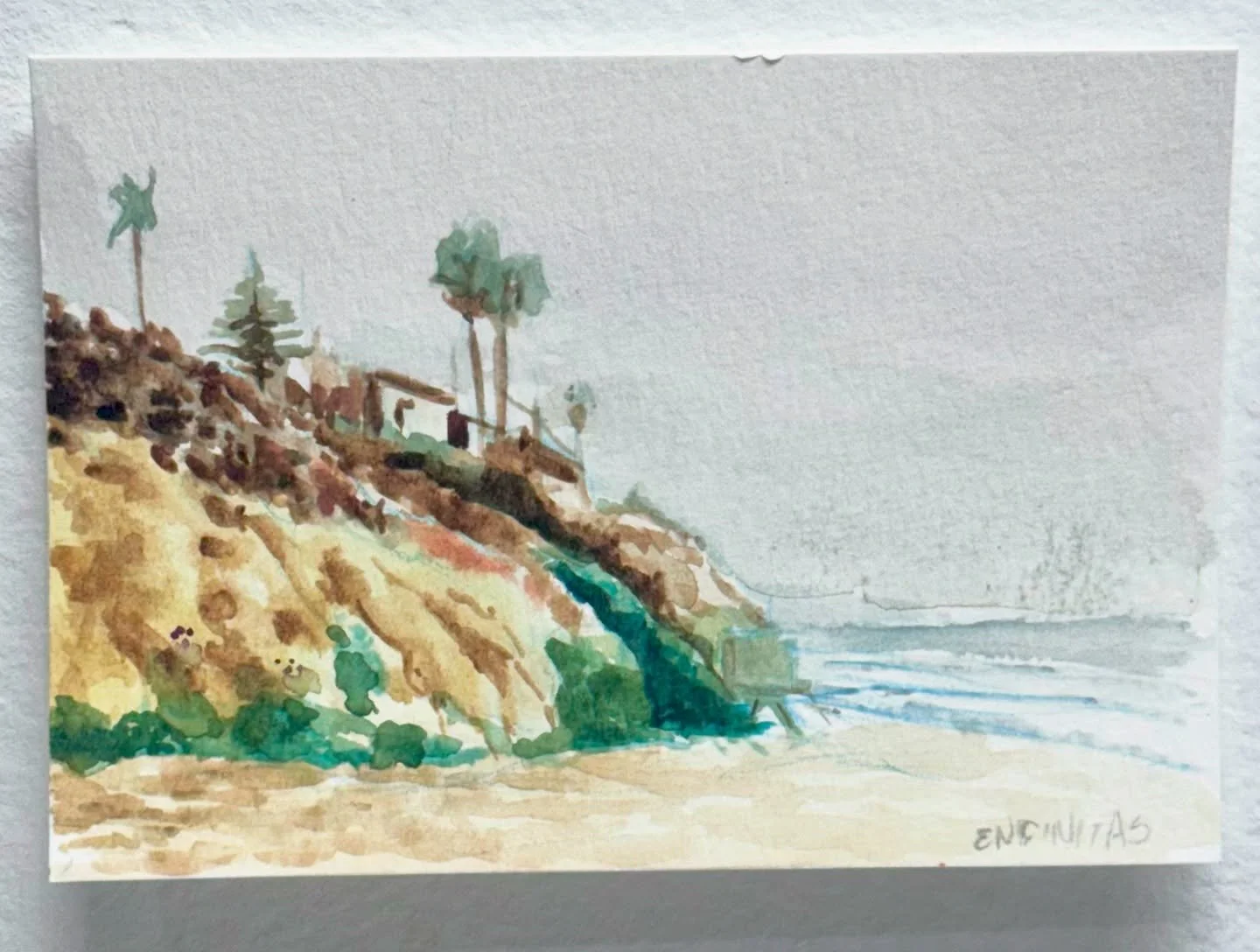 Working a few blocks from the beach has it perks. 

Apologies to the dudes who seemed uncomfortable when I faced towards them to paint, look what was behind you fellas. 
#watercolors #encinitas