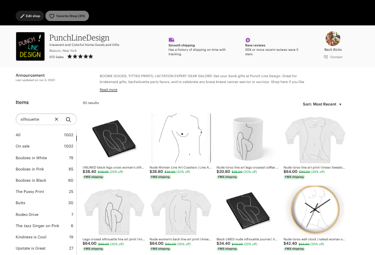 boobie and nude art on etsy