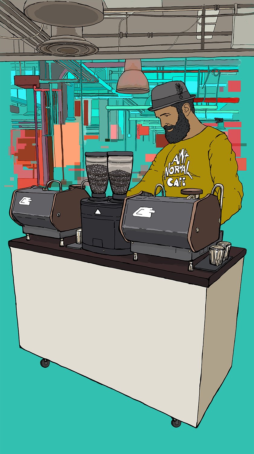  Illustration for portable coffee kiosk at Yahoo, Bay Area 