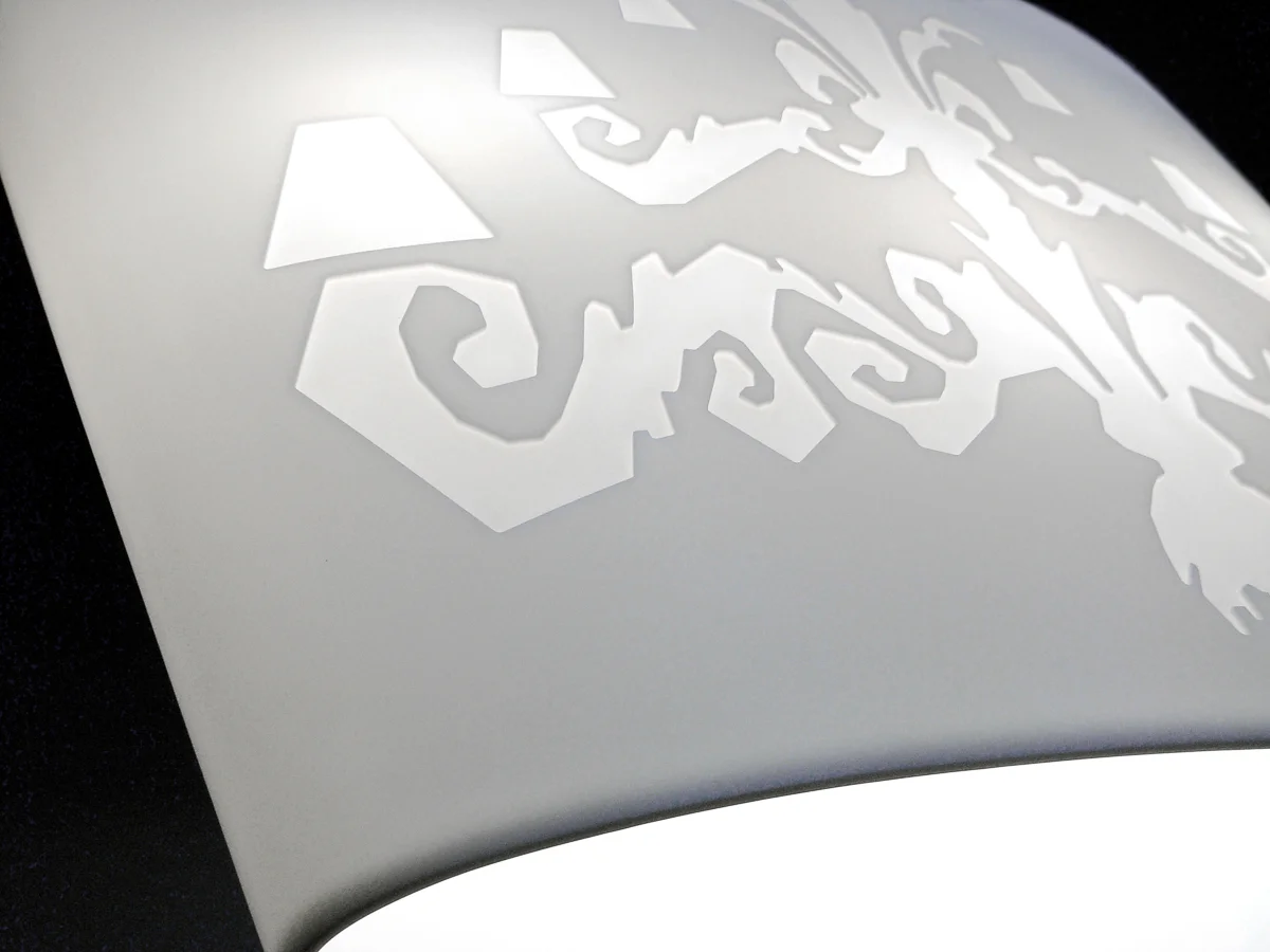 CNC milled lampshade. Design by Alex Vitet. Fabrication by Sterling Surfaces. Photo by Jeff Baumgart.