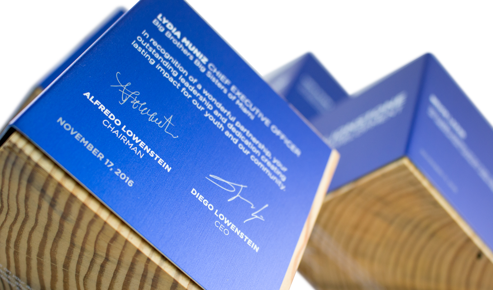 eco friendly corporate recognition recovered wood 