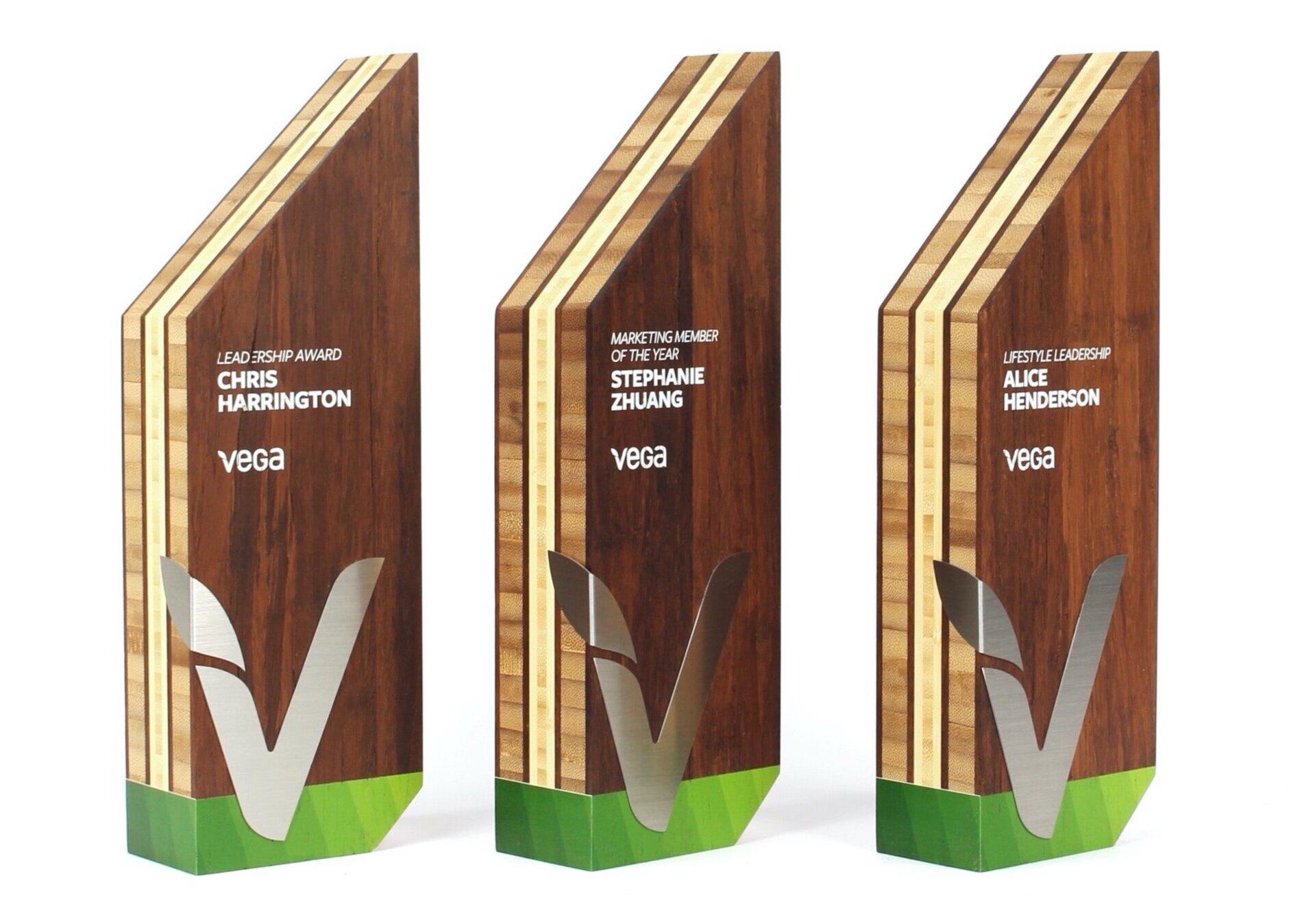 VEGA custom marketing and leadership awards for a corporate event conference bamboo sustainable awards