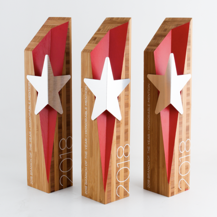 red bamboo award with custom cnc cut star eco friendly 3