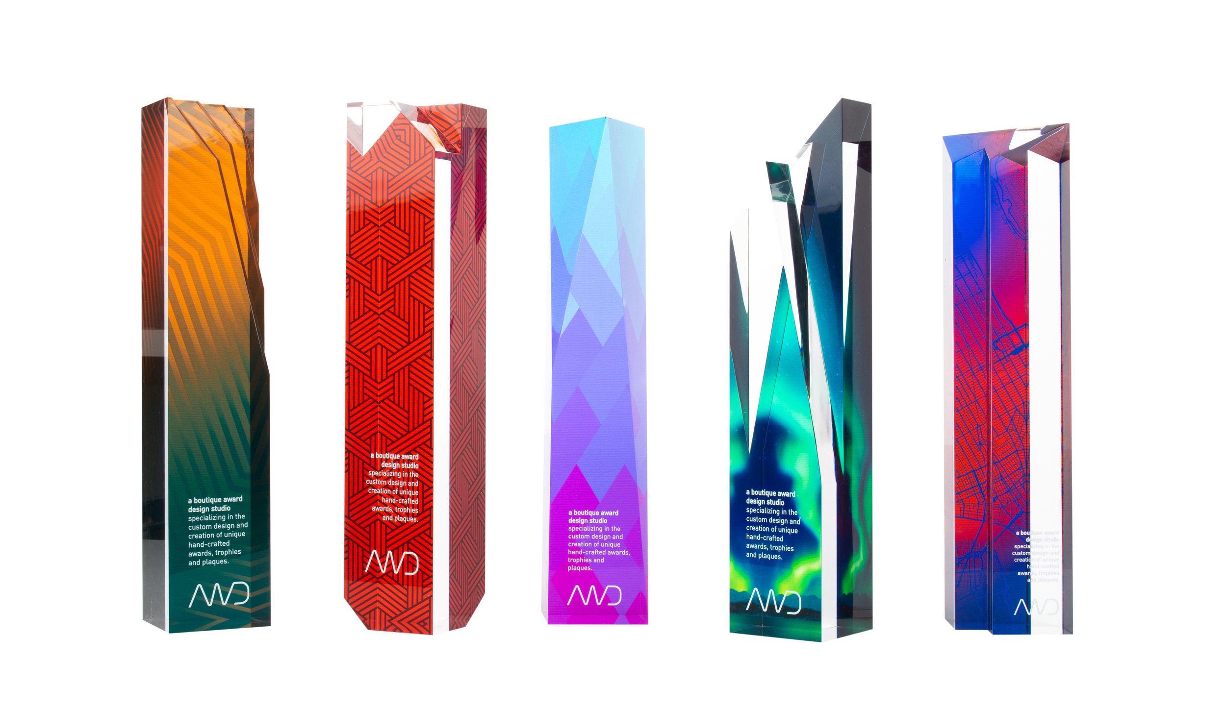 custom designed and unique award trophies for corporate event employee recognition 