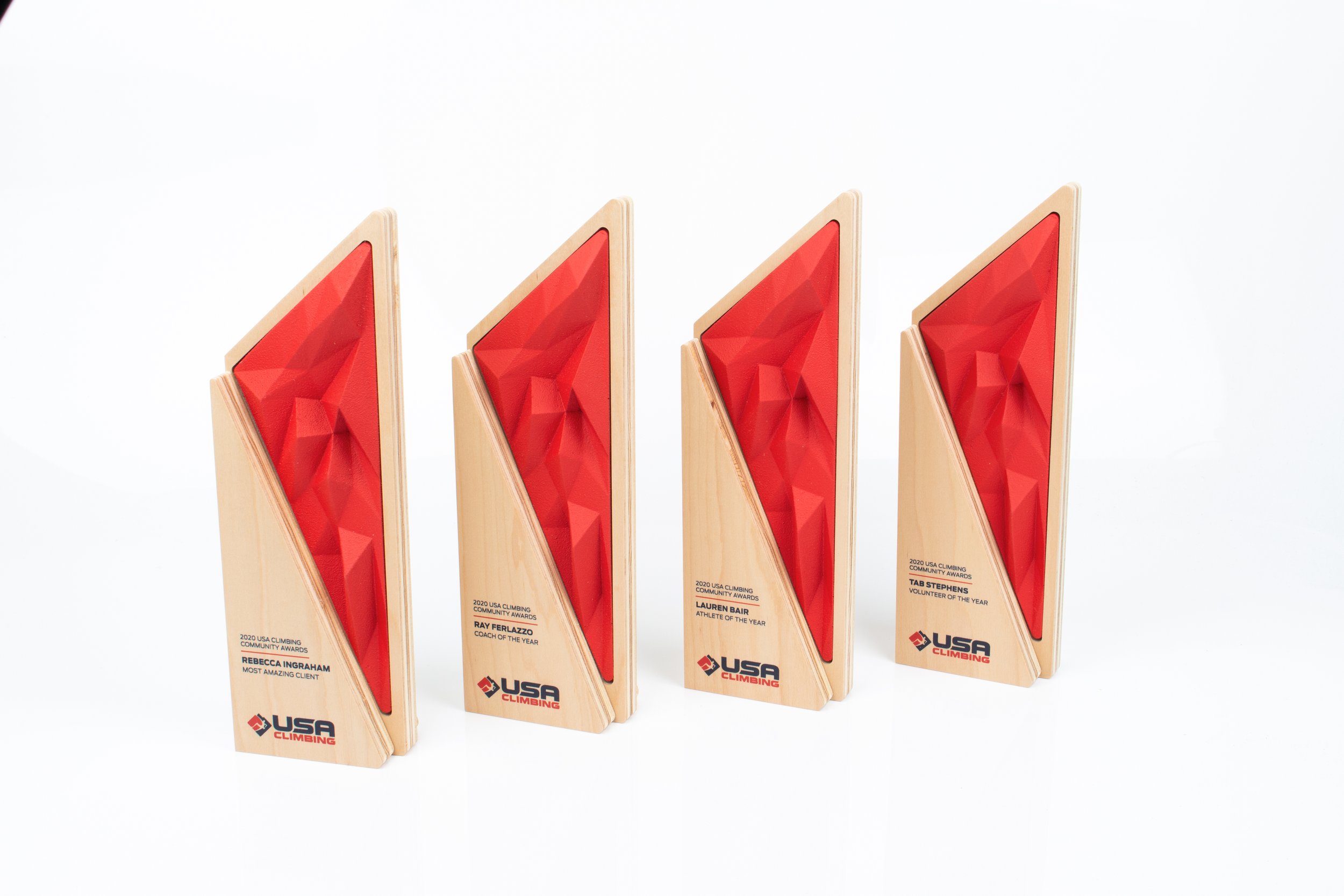 usa climbing bespoke trophies plywwod and resin