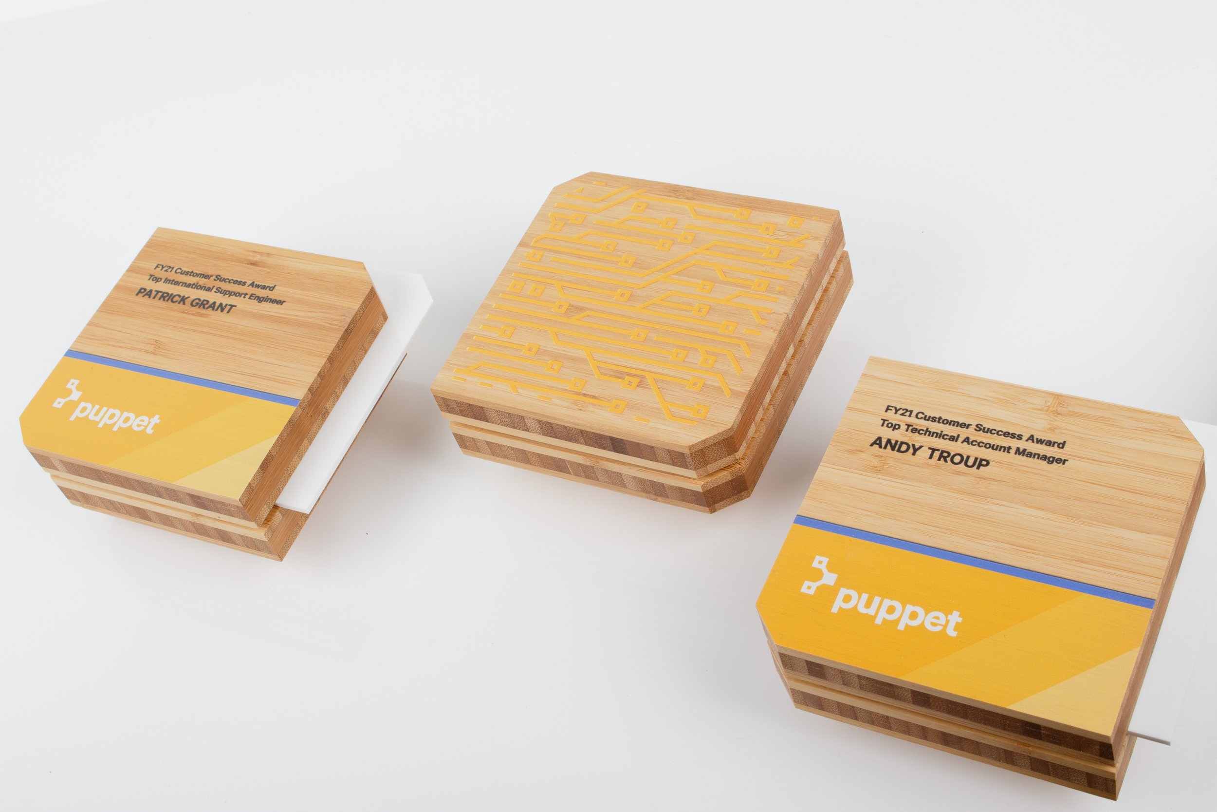 Bespoke bamboo secondary awards for Puppet