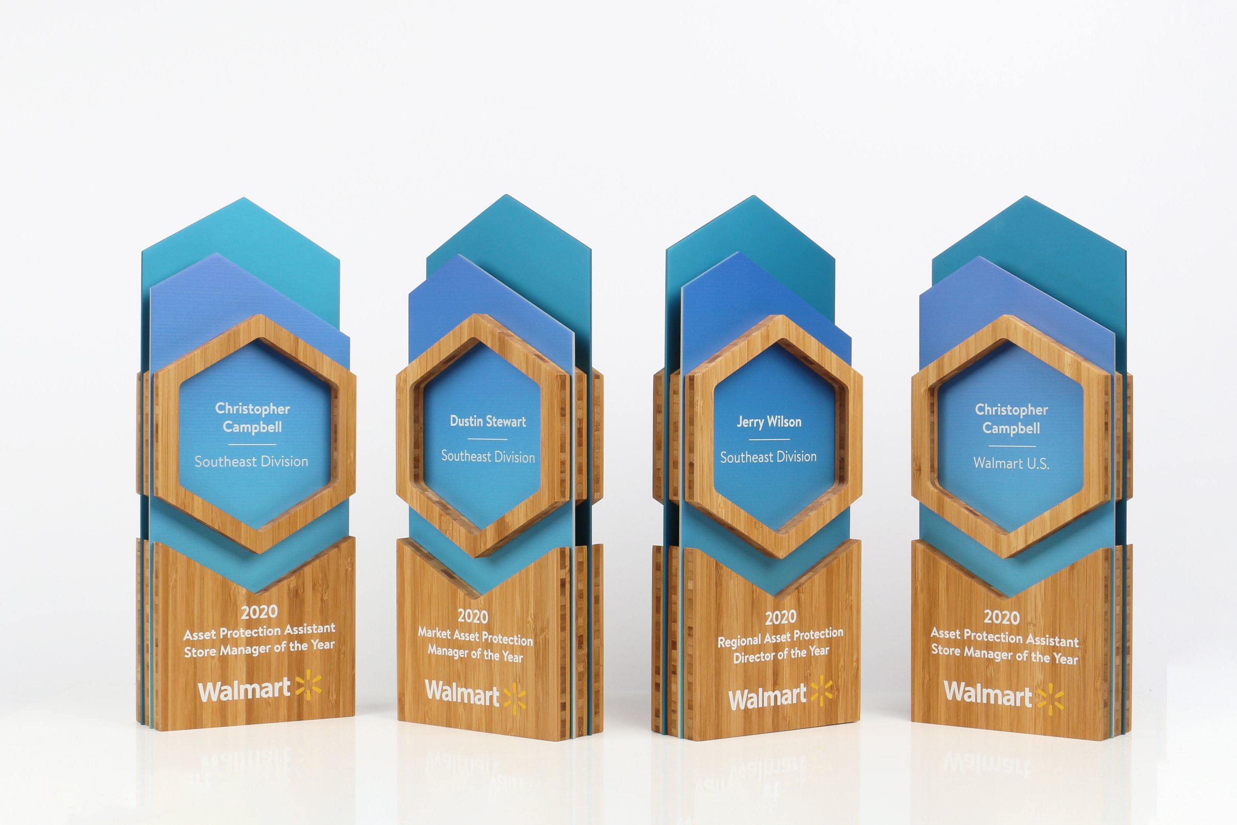 custom branded Walmart trophies handmade with bamboo