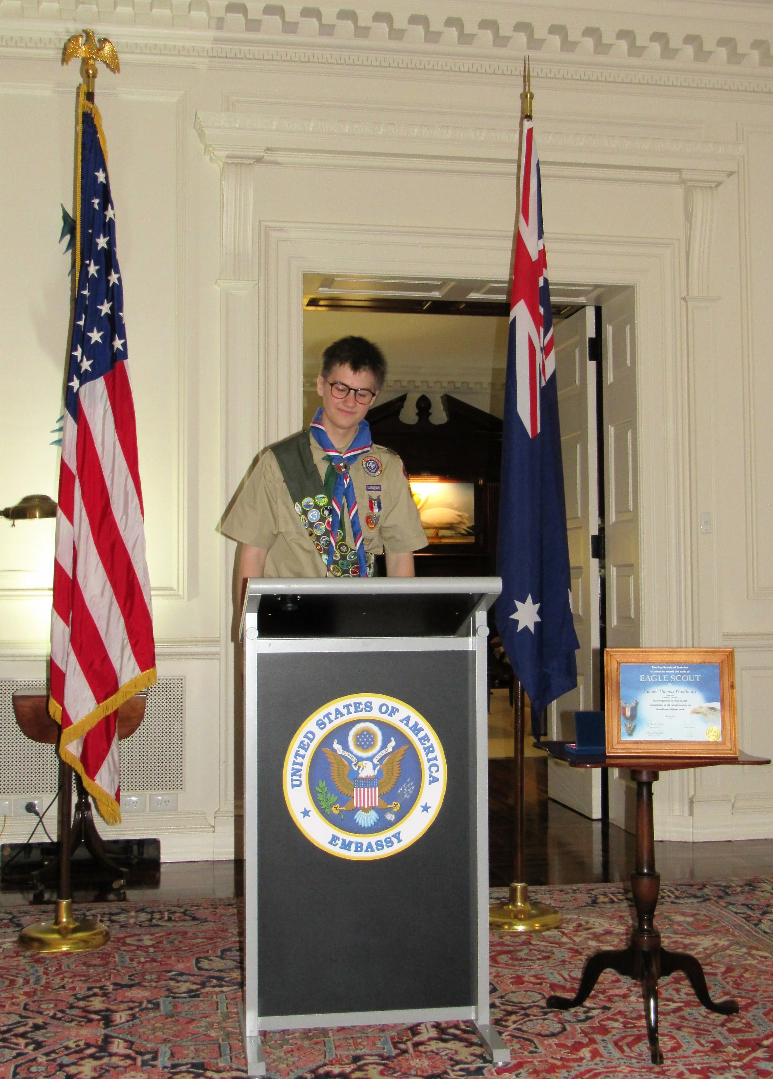 Sam's scoutmaster, the Ambassador, and Sam all gave talks. 