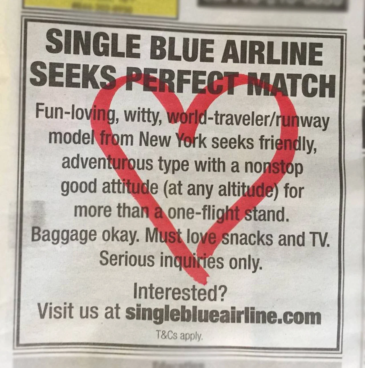 2016 Valentine's Day ad in The New York Times