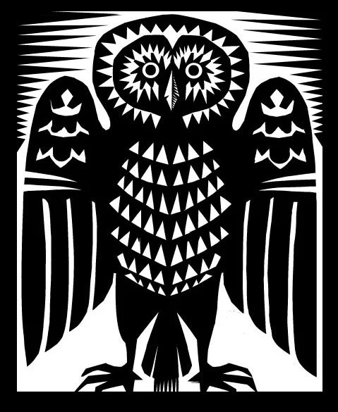 Cut paper owl, Q. Cassetti, 2013, Trumansburg, NY
